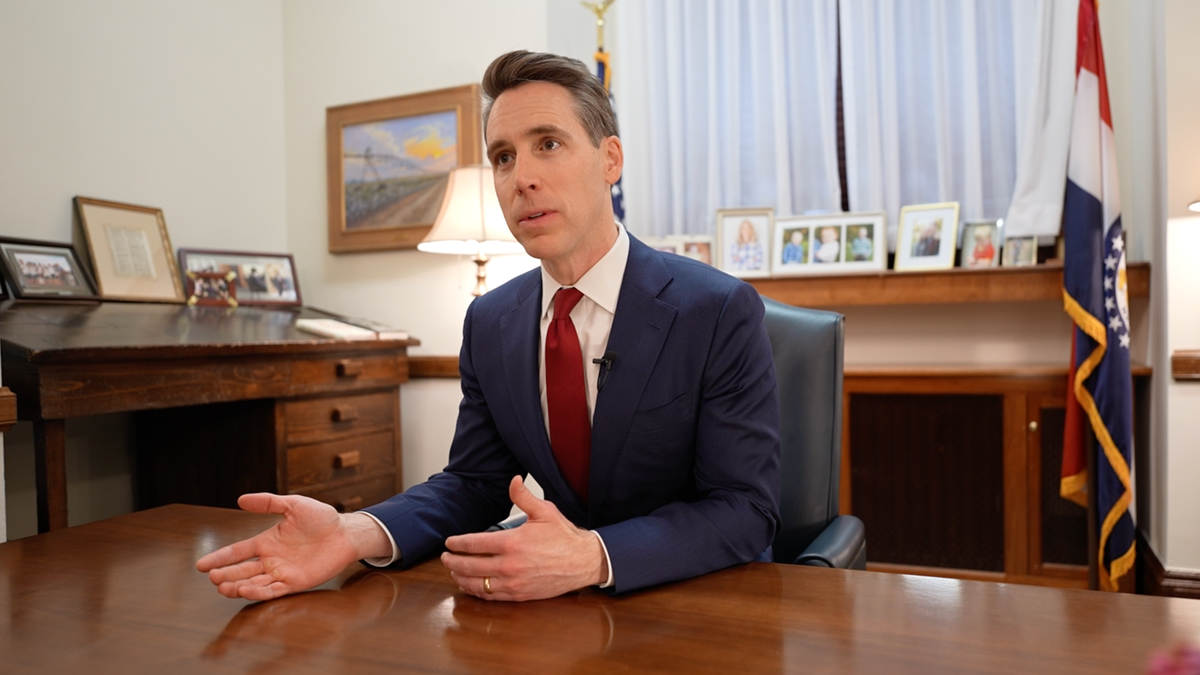 Sen. Josh Hawley at his desk in his Washington, D.C. office