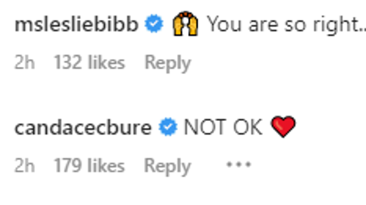 social media comments by Leslie Bibb and Candace Cameron Bure