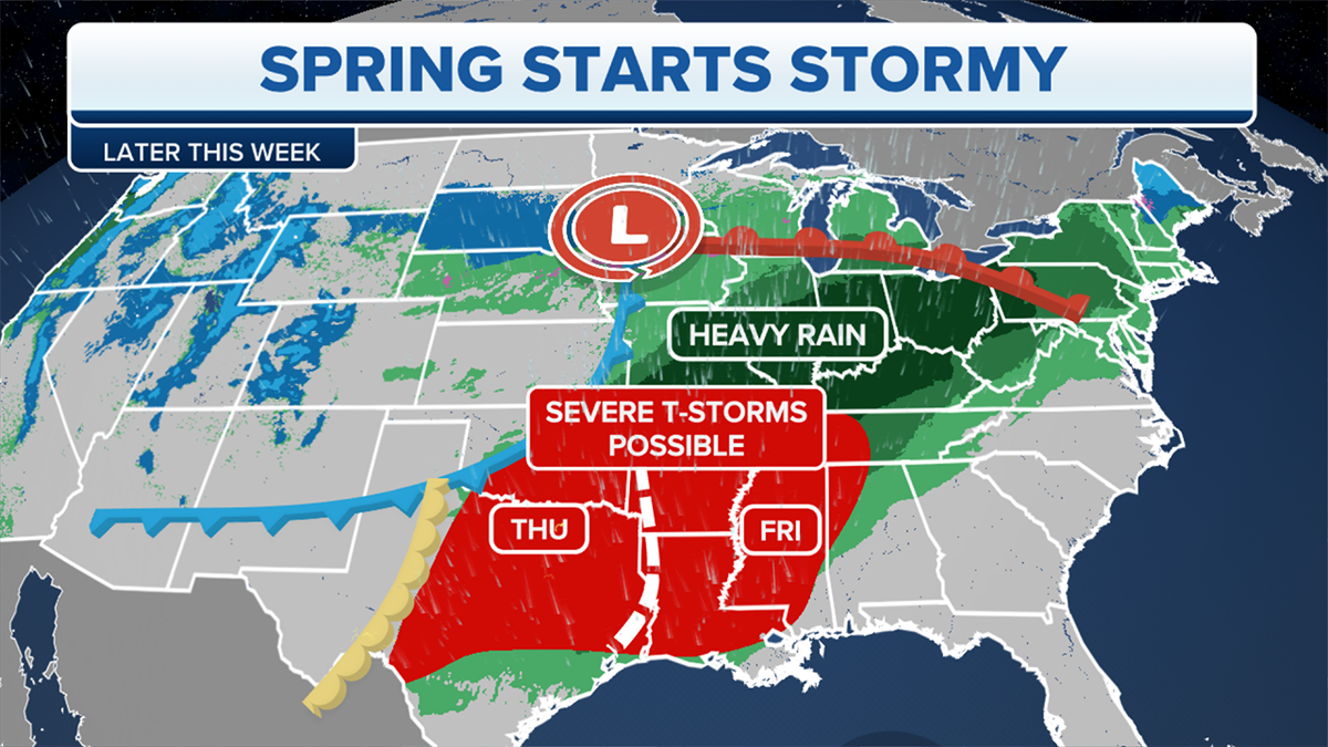 Fox weather map showing spring storms