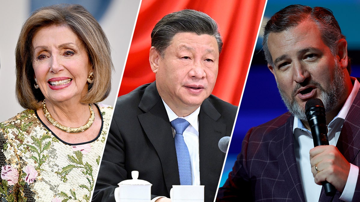 A photo illustration of Nancy Pelosi, Xi Jinping, Ted Cruz