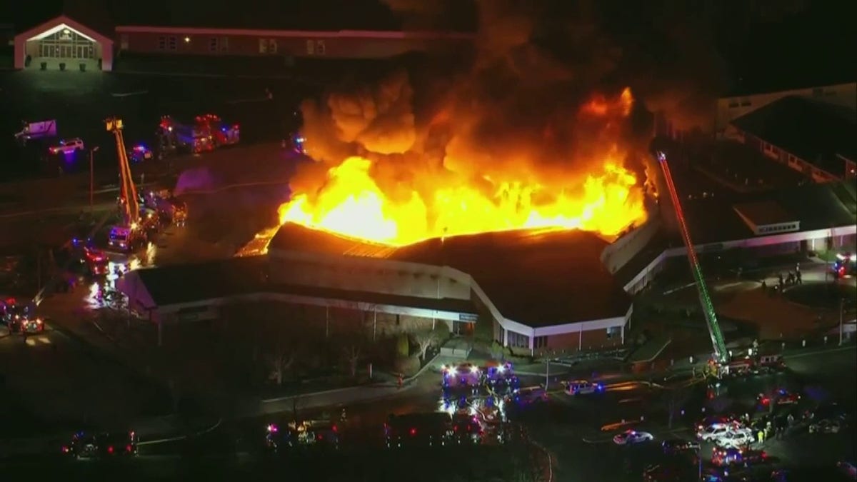 Fire rising from the church