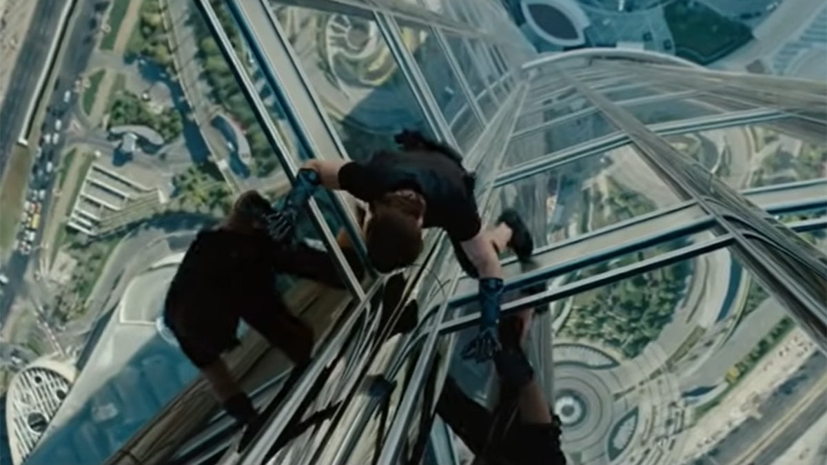 Tom Cruise scaling the side of the Burj Khalifa as part of a stunt for "Mission Impossible: Ghost Protocol"