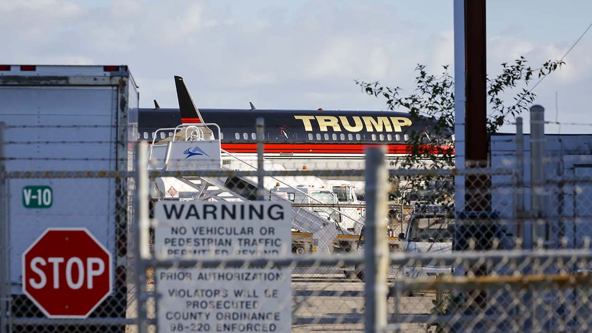 Former US President Donald Trump's private airplane at Palm Beach International Airport