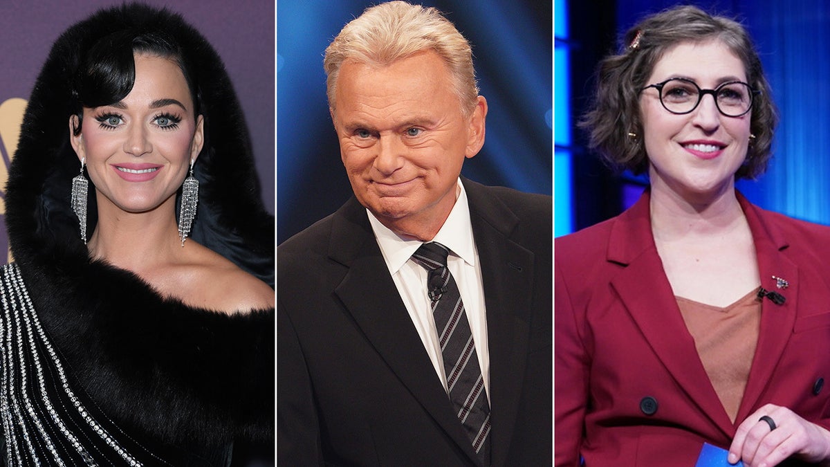 Katy Perry, Pat Sajak, and Mayim Bialik in three way photo split.