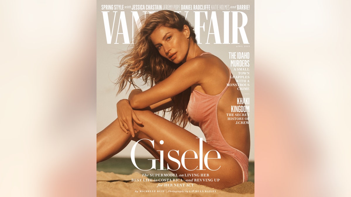Gisele Bündchen posing in a bathing suit on the cover of Vanity Fair