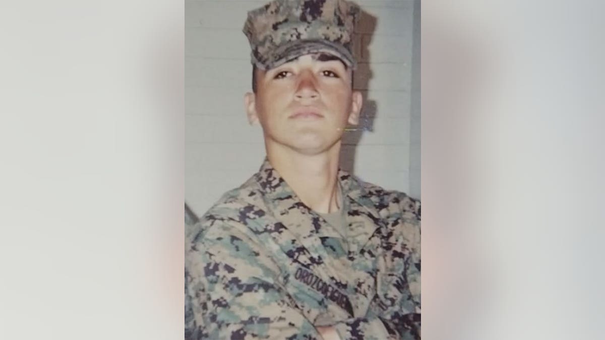 Aaron Orozco in military uniform while serving