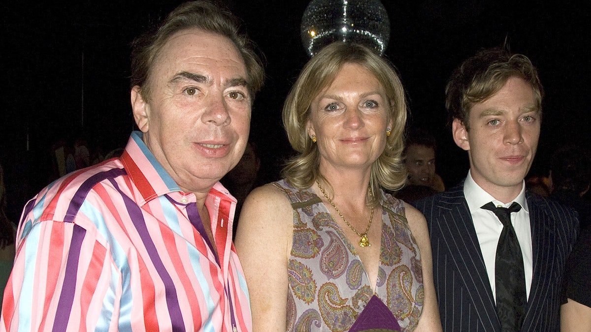 Andrew Lloyd Webber wears vibrant striped shirt at play opening in London with wife and son