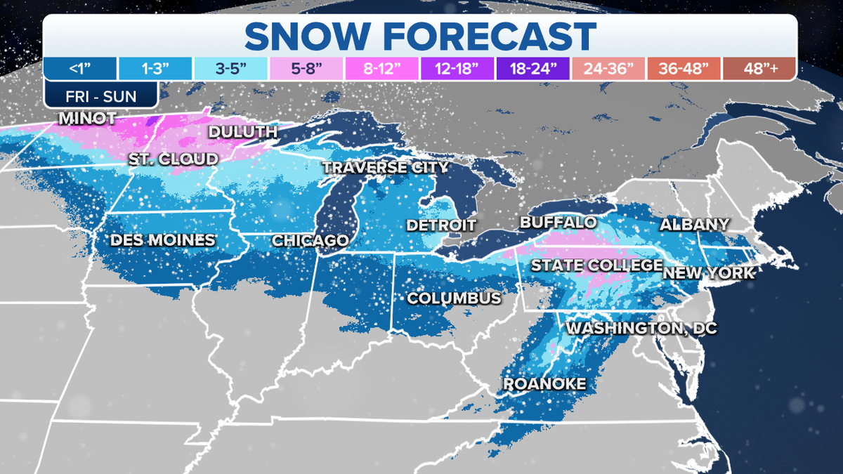 Snow forecast from the Plains through the Great Lakes