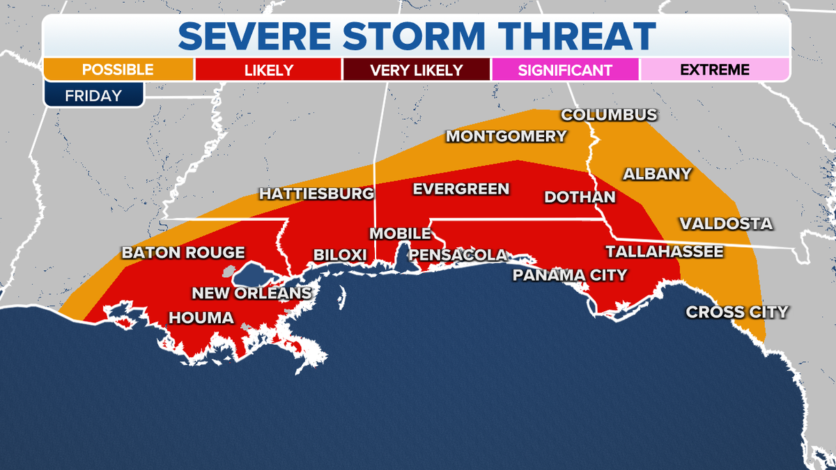 The threat of severe storms in the South, Gulf Coast