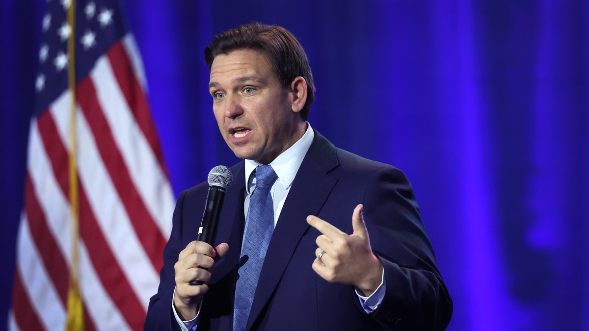 Gov. Ron DeSantis, who has sparred with Disney, delivers speech