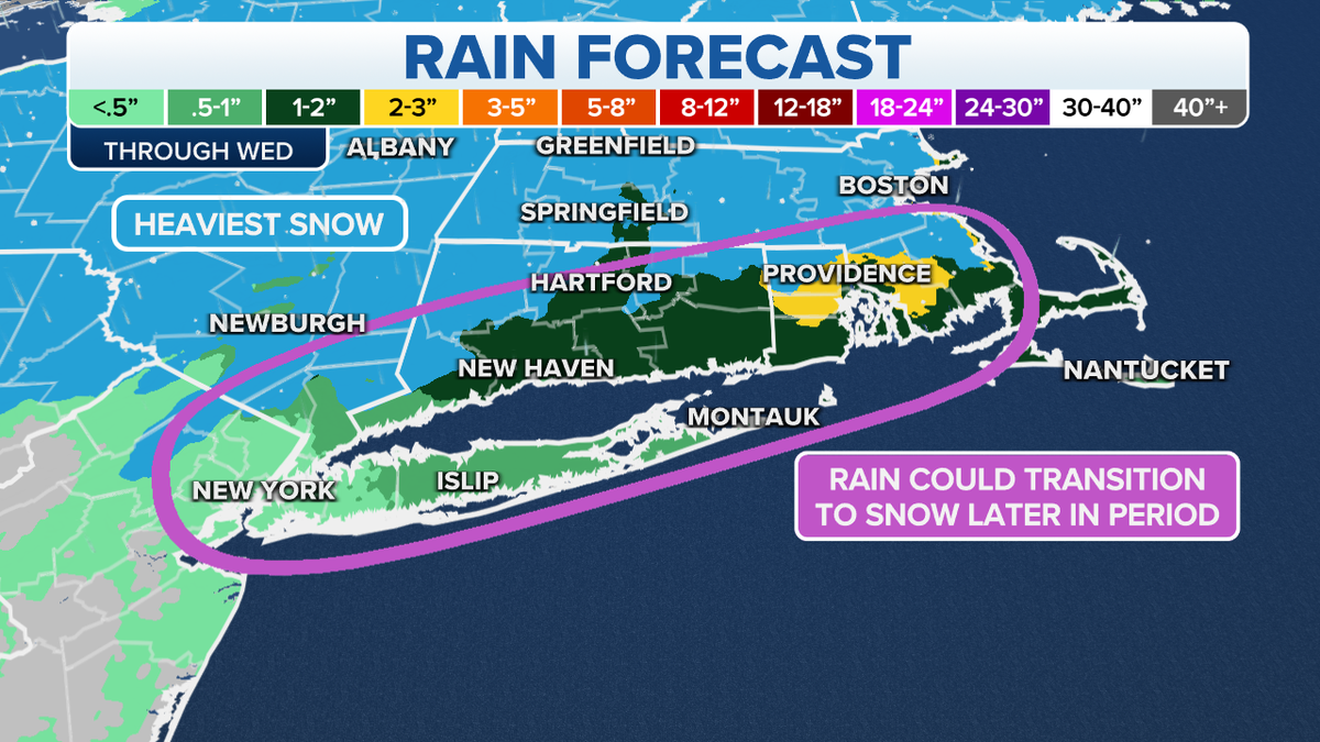 Rain and snow forecast in the Northeast