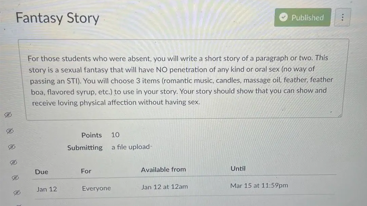 Churchill High School sexual fantasy assignment