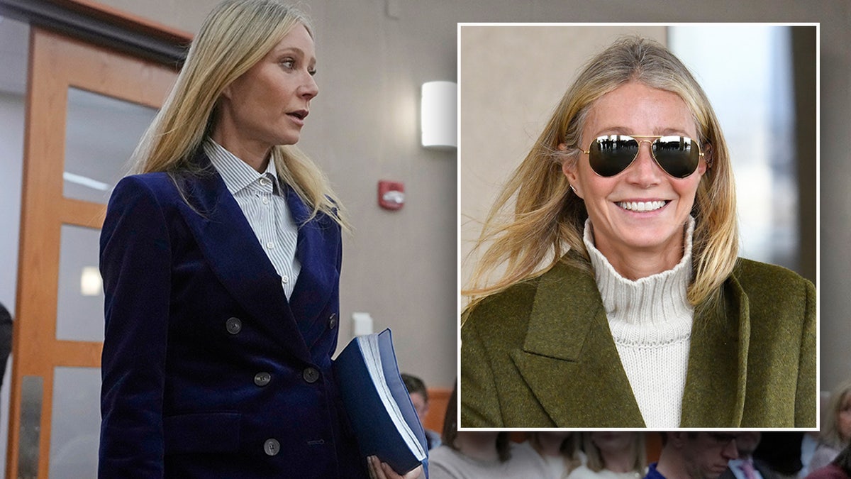 Gwyneth Paltrow wears blue blazer and green coat for ski crash trial in Park City Utah