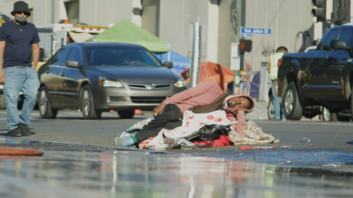 Sleeping homeless man Los Angeles