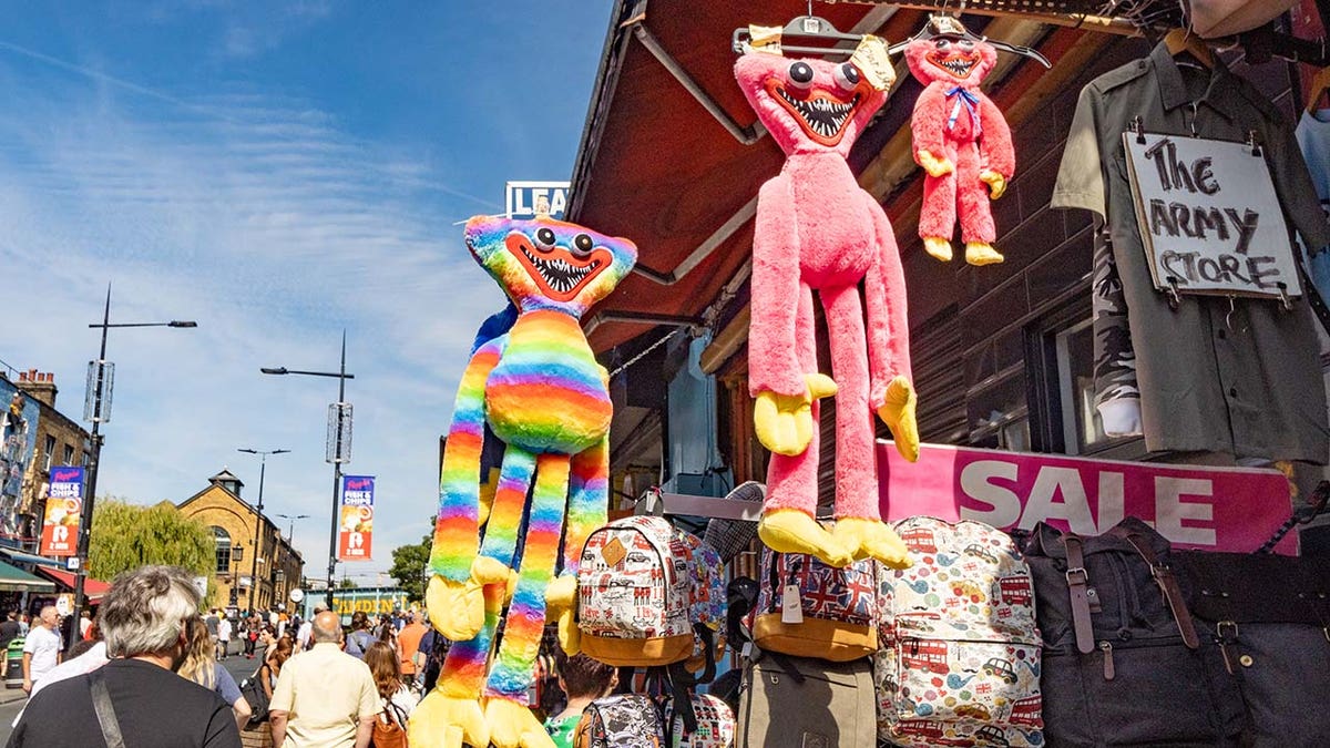 Huggy wuggy dolls being sold in Camden, London