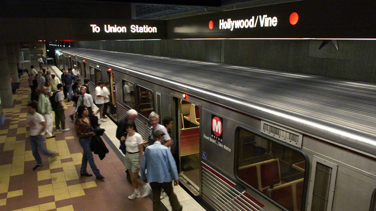 passengers on platform at an LA metro station