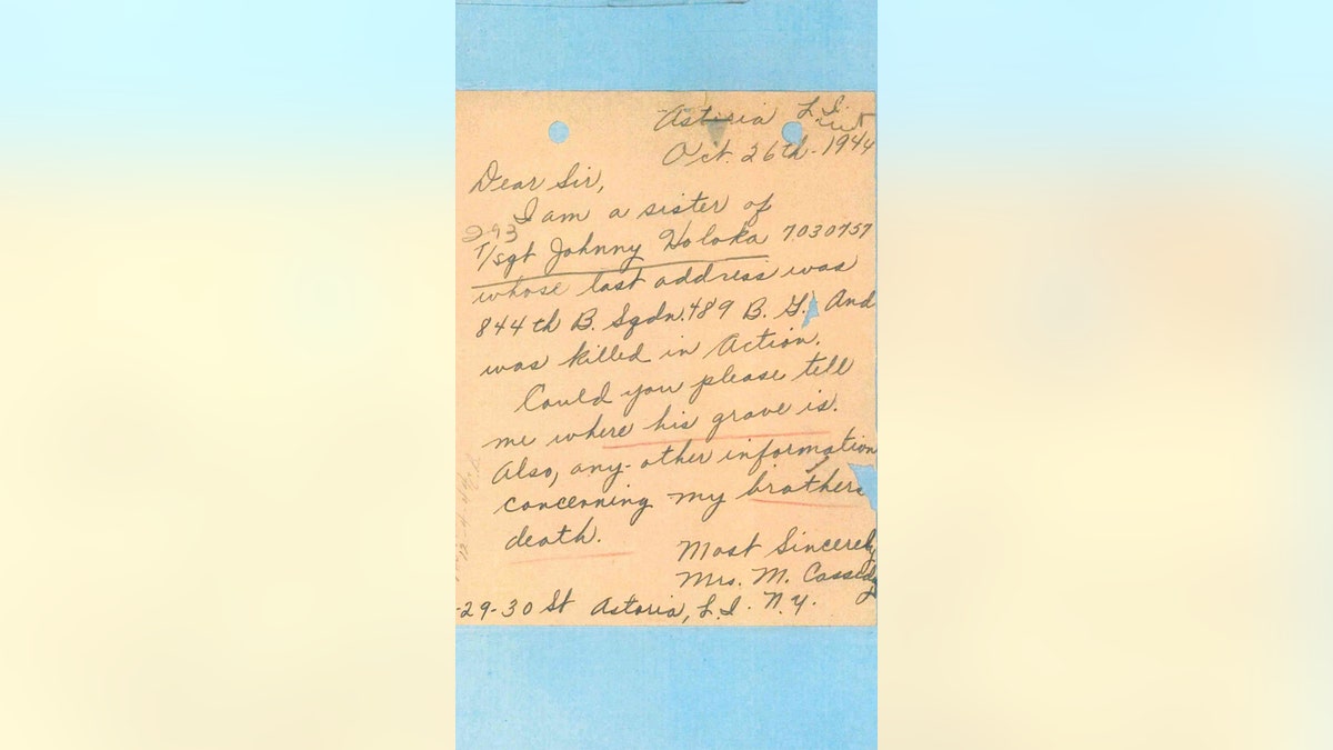 WWII airman remains letter