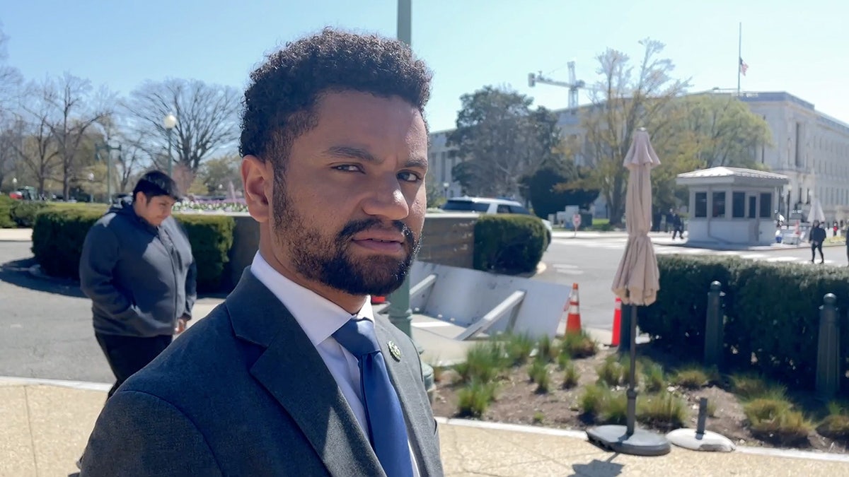 Rep. Maxwell Frost, a Florida Democrat, speaks about artificial intelligence near the US Capitol