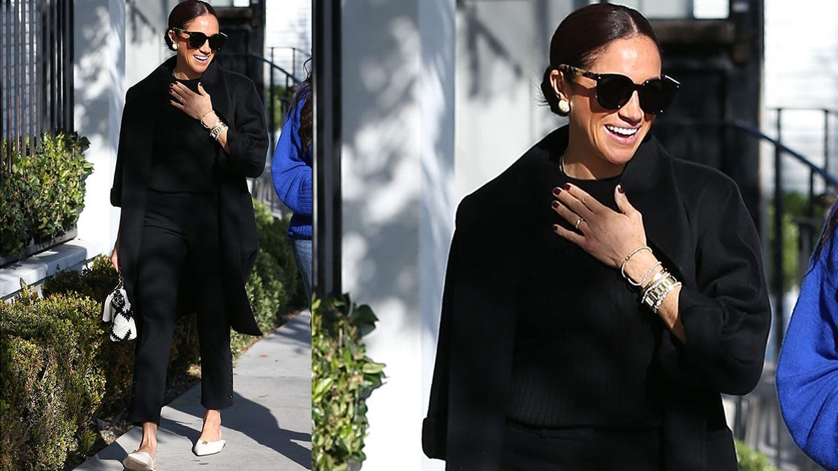 Meghan Markle wears black coat and slacks for lunch in West Hollywod
