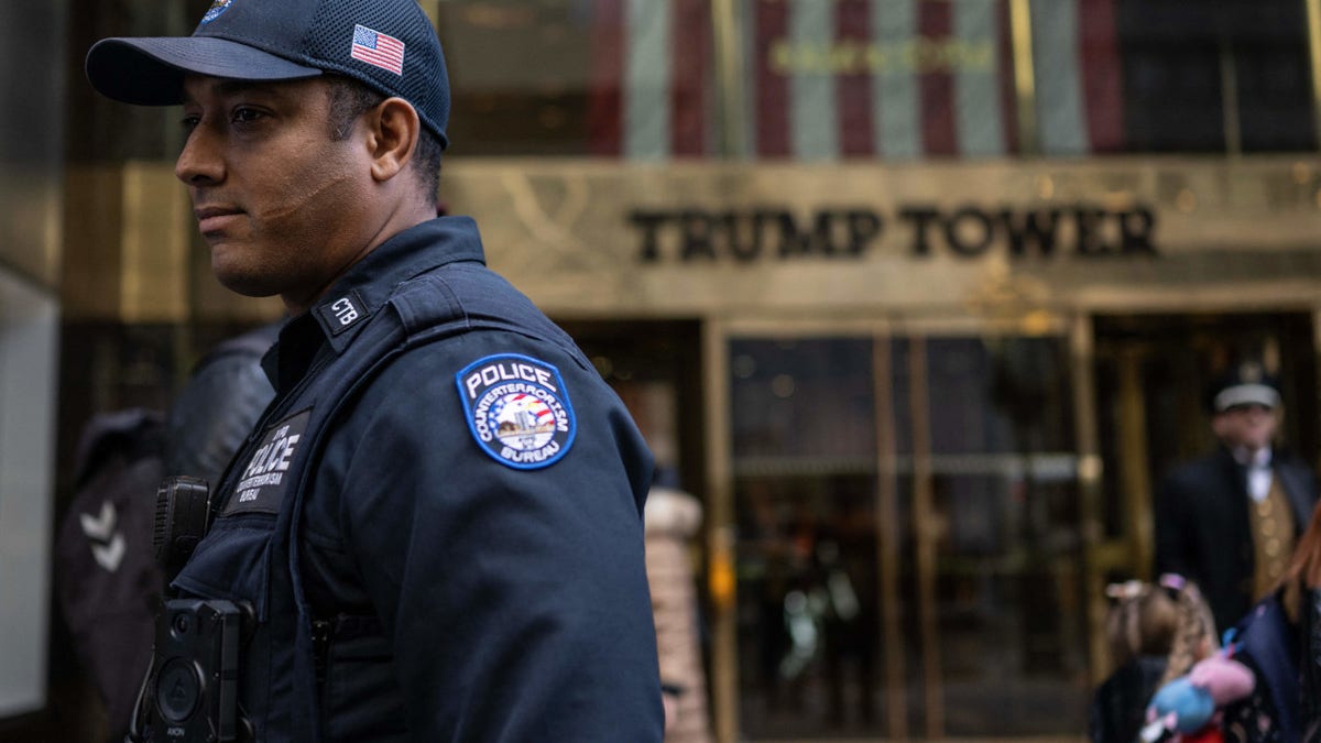 A police officer stands in front of Trump Tower in New York, New York on March 22, 2023.