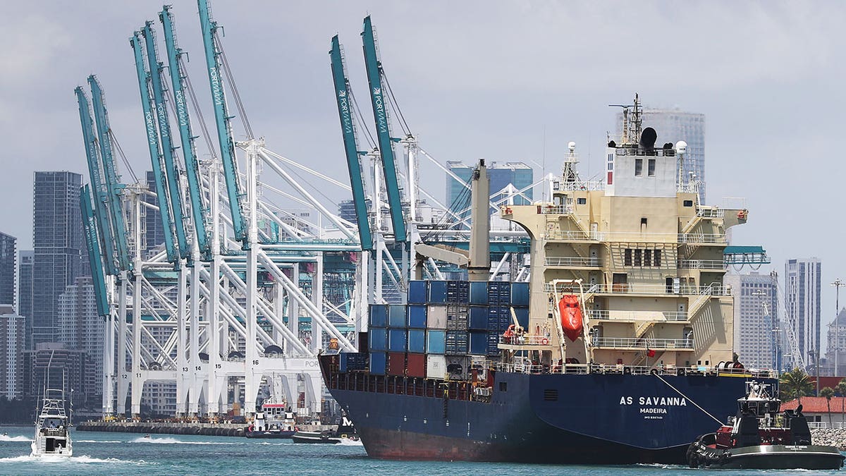 Cargo ship and cranes at Port of Miami