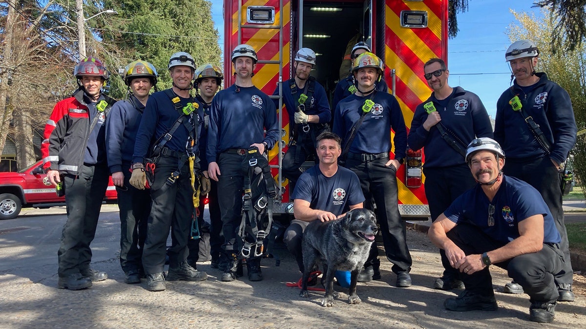 firefighters posing with Tess