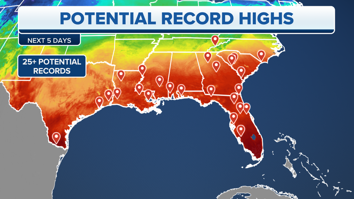 Where high temperature records could be broken in the South