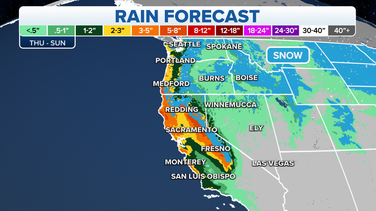Rainfall forecast for western US states