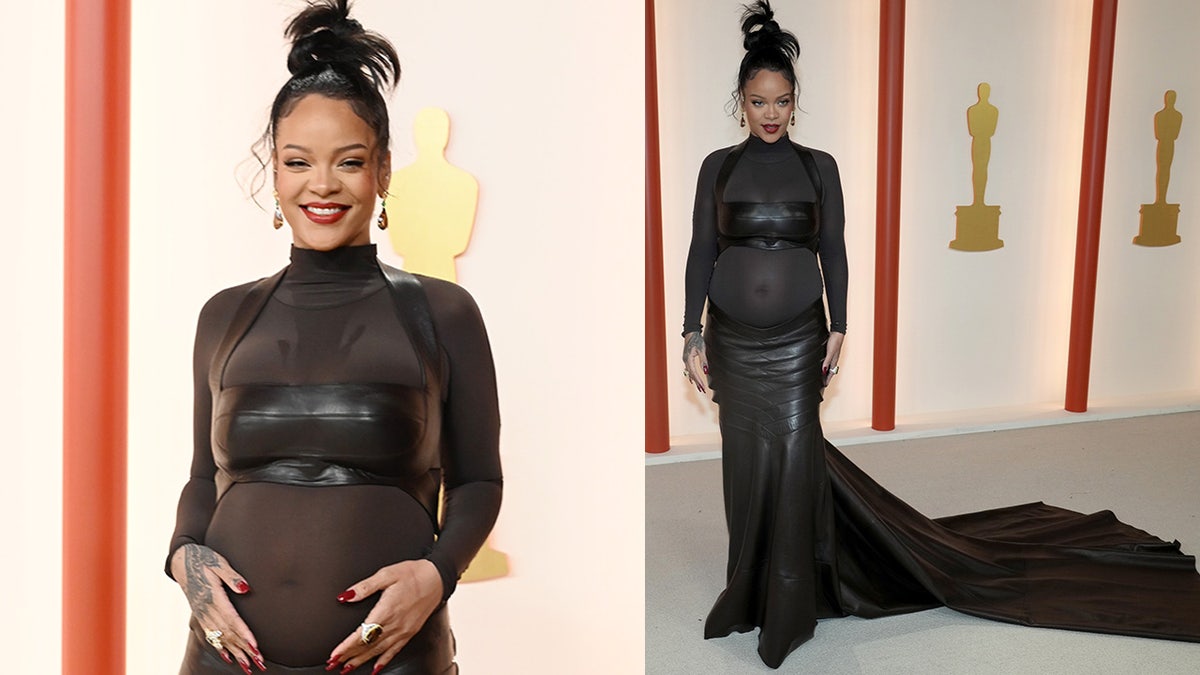 Rihanna showed baby bump on Academy Awards red carpet in sheer leather gown