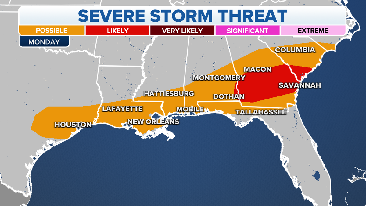 Severe storm forecast southeastern US