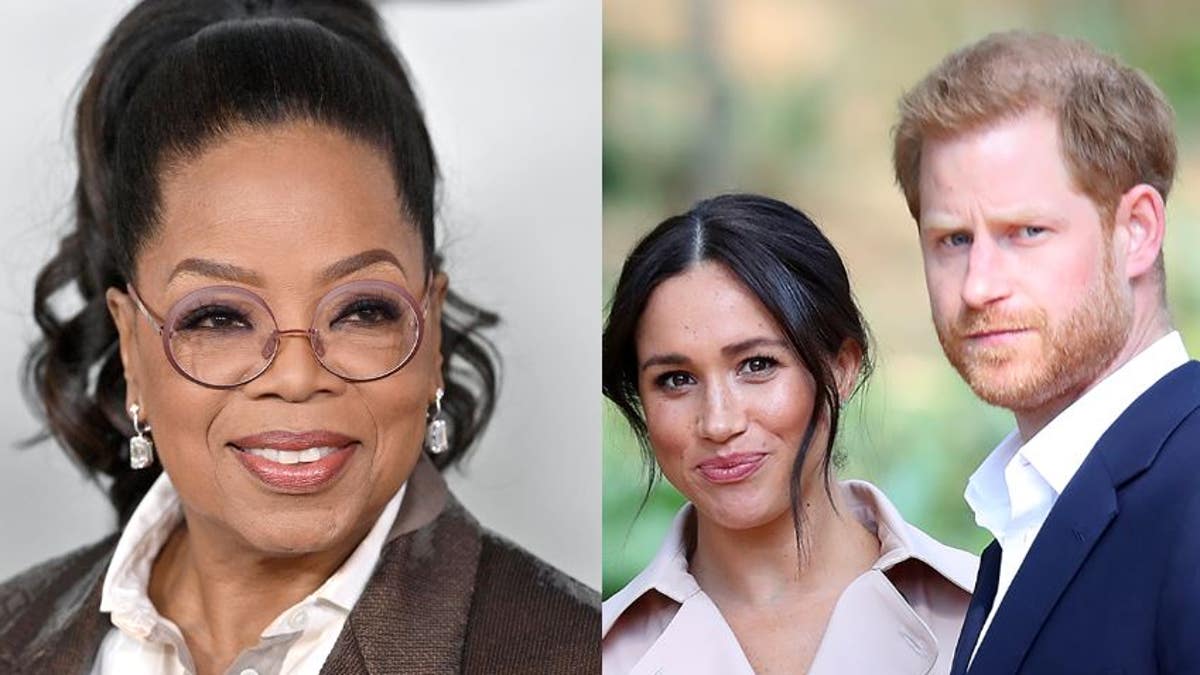 A split of Oprah and Harry and Meghan smiling