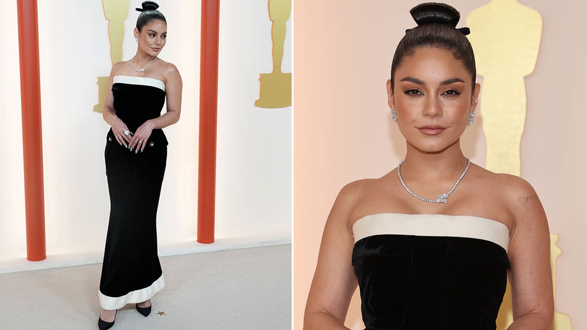 Vanessa Hudgens wears strapless Chanel at Oscars.