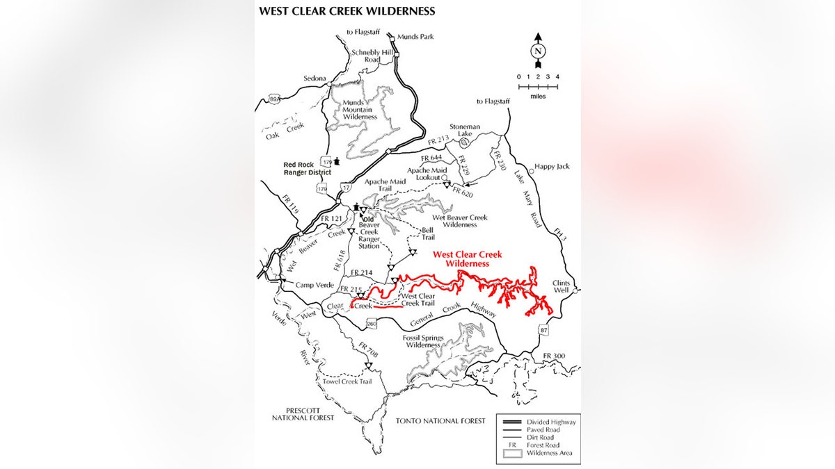 map of West Clear Creek Wilderness