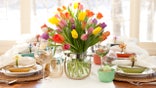 Easter Elegant Place Setting Dining Table with Vase of Tulips
