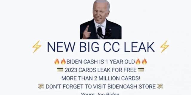 Screenshot of the announcement of a major credit card leak by BidenCash.