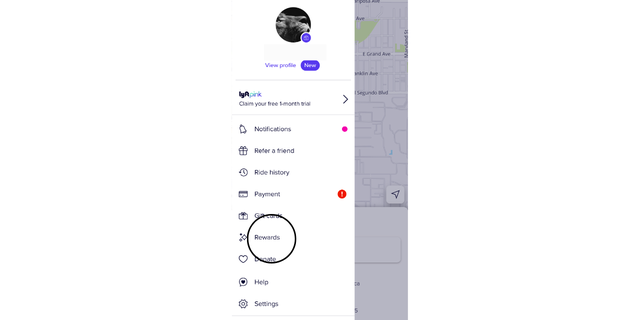 Look for the "Rewards" option in the Lyft menu.