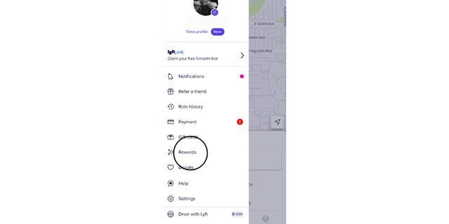 Look for the "Rewards" option in the Lyft menu.