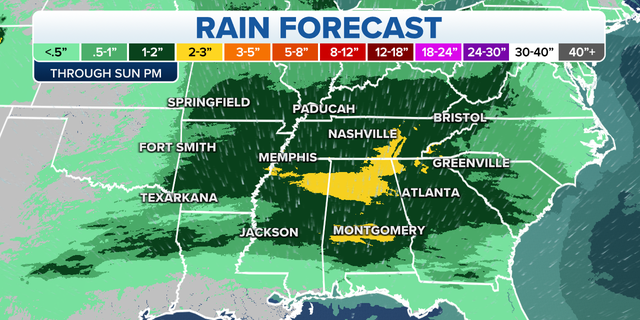 Rain forecast in the Mid-South, Mississippi Valley through Sunday night