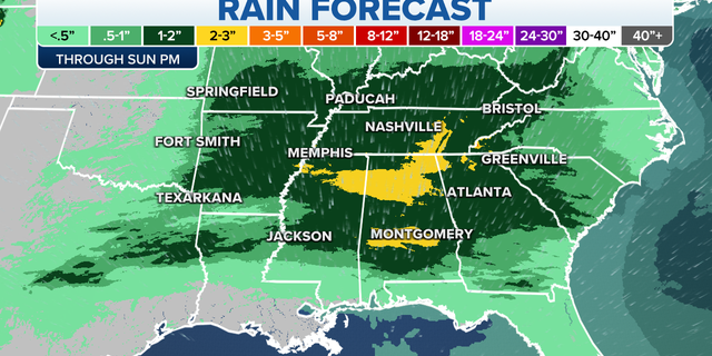 Rain forecast in the Mid-South, Mississippi Valley through Sunday night