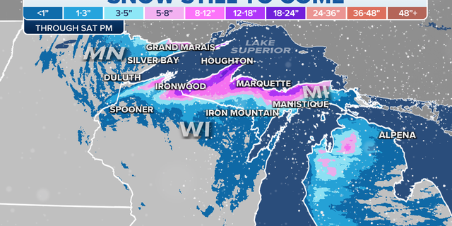 Snowfall still forecast through Saturday night in the Midwest, Great Lakes regions