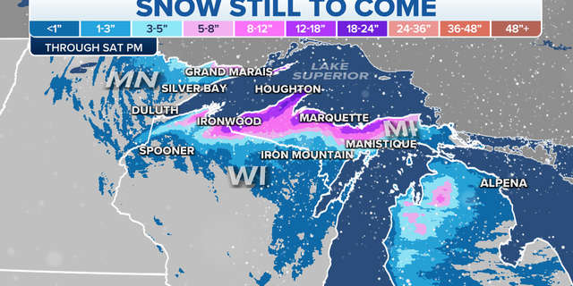 Snowfall still forecast through Saturday night in the Midwest, Great Lakes regions