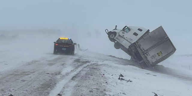 Interstate 90 in South Dakota was covered in ice and snow following a winter storm in the state. 