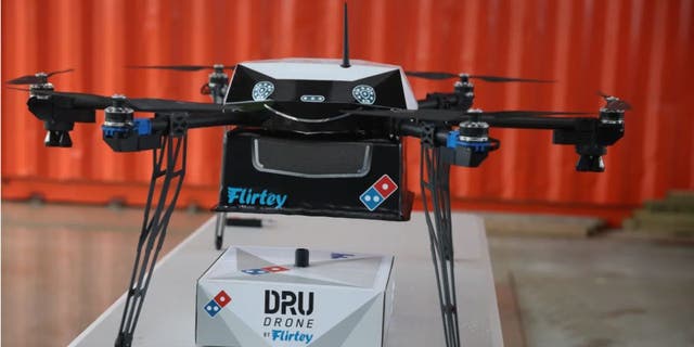 Flirtey drone with Domino's delivery. 