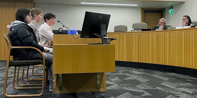 High school sophomore Gabrielle Burke testifies in favor of an Oregon bill that would require climate change education in public schools from kindergarten through 12th grade during a hearing at the State Capitol in Salem, Oregon, Thursday, March 9, 2023. 