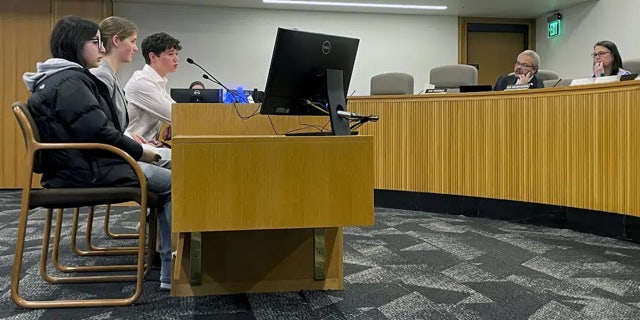 High school sophomore Gabriel Burke testifies in favor of an Oregon bill that would require climate change instruction in public schools from kindergarten through 12th grade, during a hearing in the state Capitol in Salem, Ore., Thursday, March 9, 2023. 