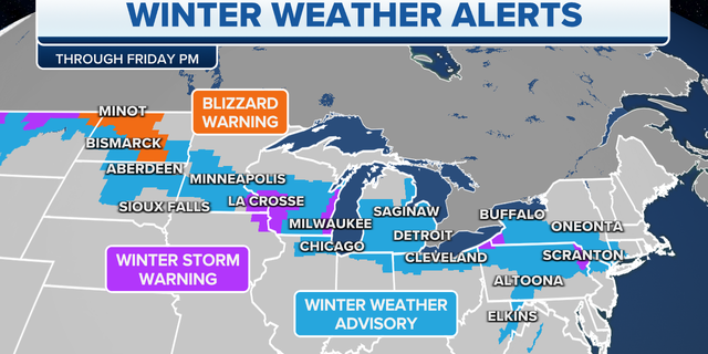Winter weather alerts through Friday night in the Great Lakes, Midwest 