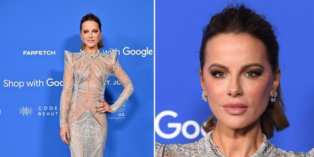 Kate Beckinsale rocked a sheer and silver futuristic gown at the Fashion Trust U.S. red carpet