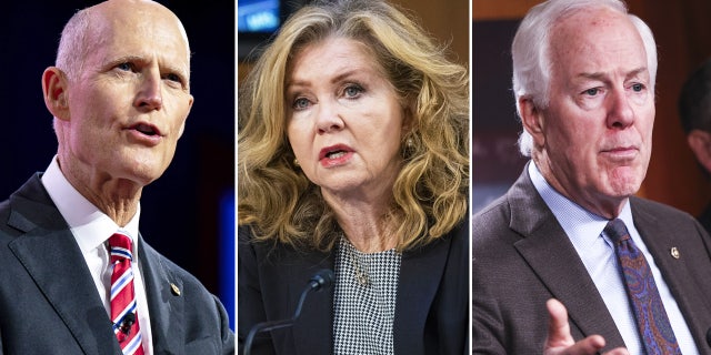 From left to right: Florida GOP Sen. Rick Scott, Tennessee GOP Sen. Marsha Balckburn, and Texas GOP Sen. John Cornyn.