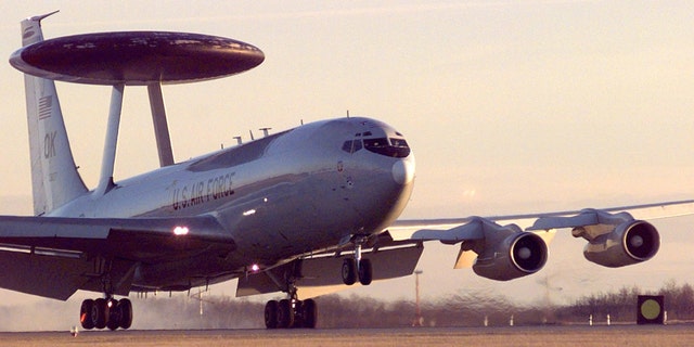 In this U.S. Air Force handout photo an E-3 Sentry airborne warning and control system (AWACS) lands on Nov. 11, 1997, at Cold Lake, Canada. 