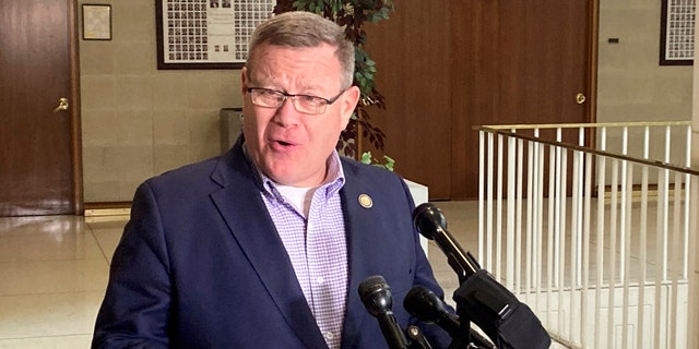 North Carolina House Speaker Tim Moore, R-Cleveland, speaks to reporters on Friday, Feb. 24, 2023 at the Legislative Building in Raleigh, N.C.